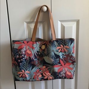 Tory Burch Pebbled Leather Floral Tote